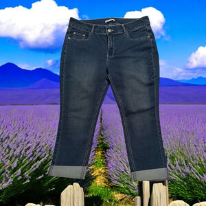 Riders By Lee Cropped Jeans Mid Rise Skinny Womens 18P Blue Distressed Stretch